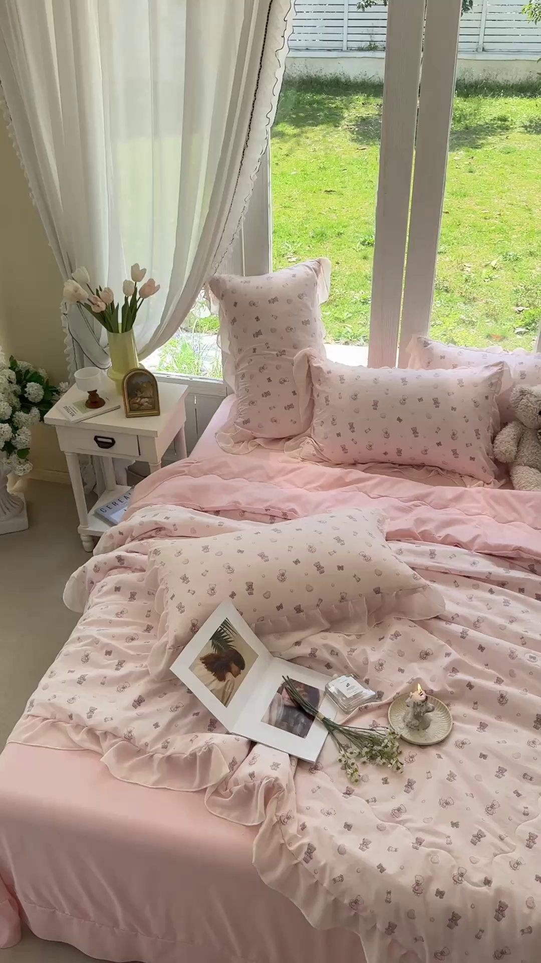 91家纺网 家纺一手货源 找家纺 梦莱斯 2025新款夏被四件套 熊宝宝-粉