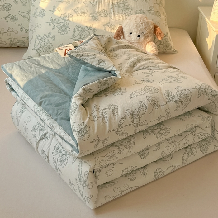 91家纺网 家纺一手货源 找家纺 韩巢家纺 2025新款A类云感双层纱夏被夏凉被空调被薄被子空调被 花开漫漫