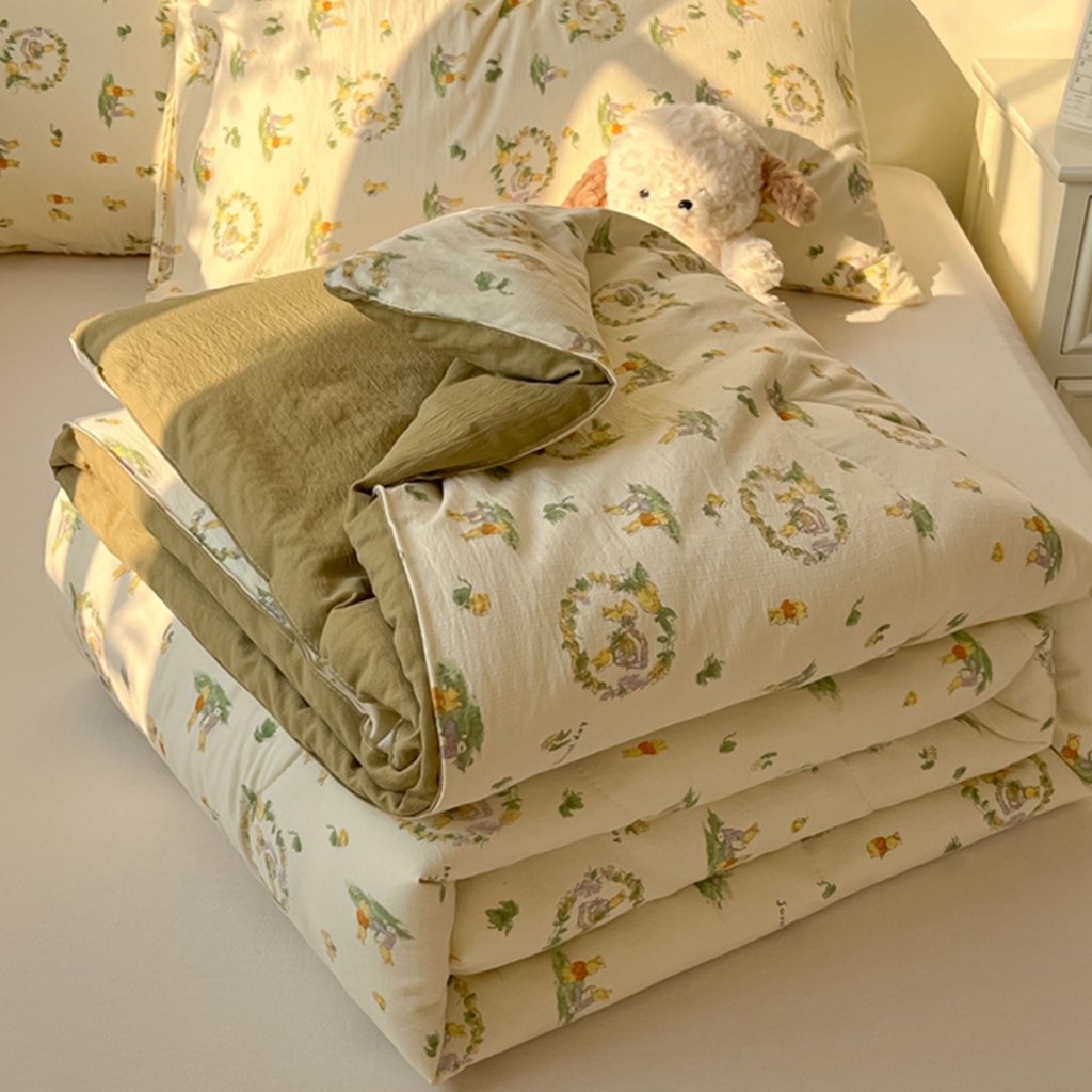 91家纺网 家纺一手货源 找家纺 韩巢家纺 2025新款A类云感双层纱夏被夏凉被空调被薄被子空调被 庄园兔