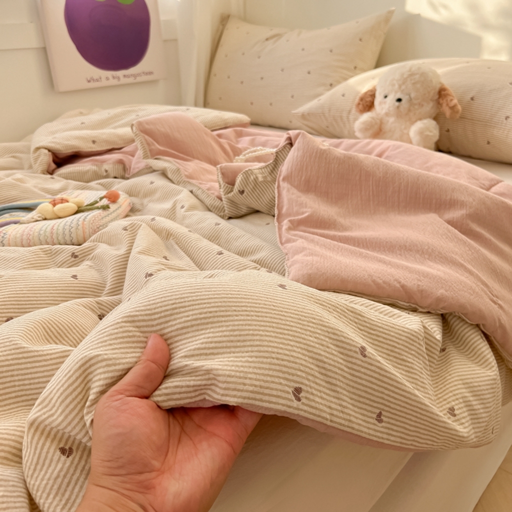 91家纺网 家纺一手货源 找家纺 韩巢家纺 2025新款A类云感双层纱夏被夏凉被空调被薄被子空调被 爱你