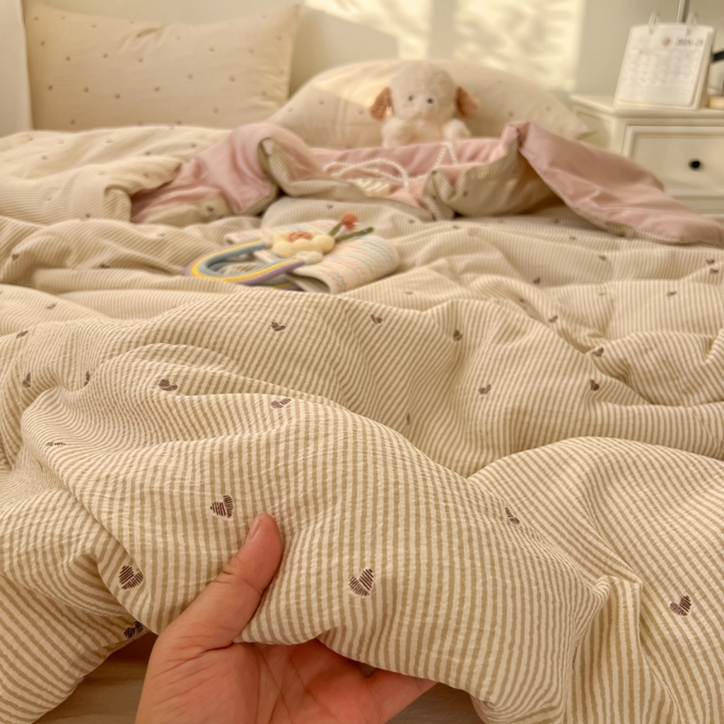 91家纺网 家纺一手货源 找家纺 韩巢家纺 2025新款A类云感双层纱夏被夏凉被空调被薄被子空调被 爱你