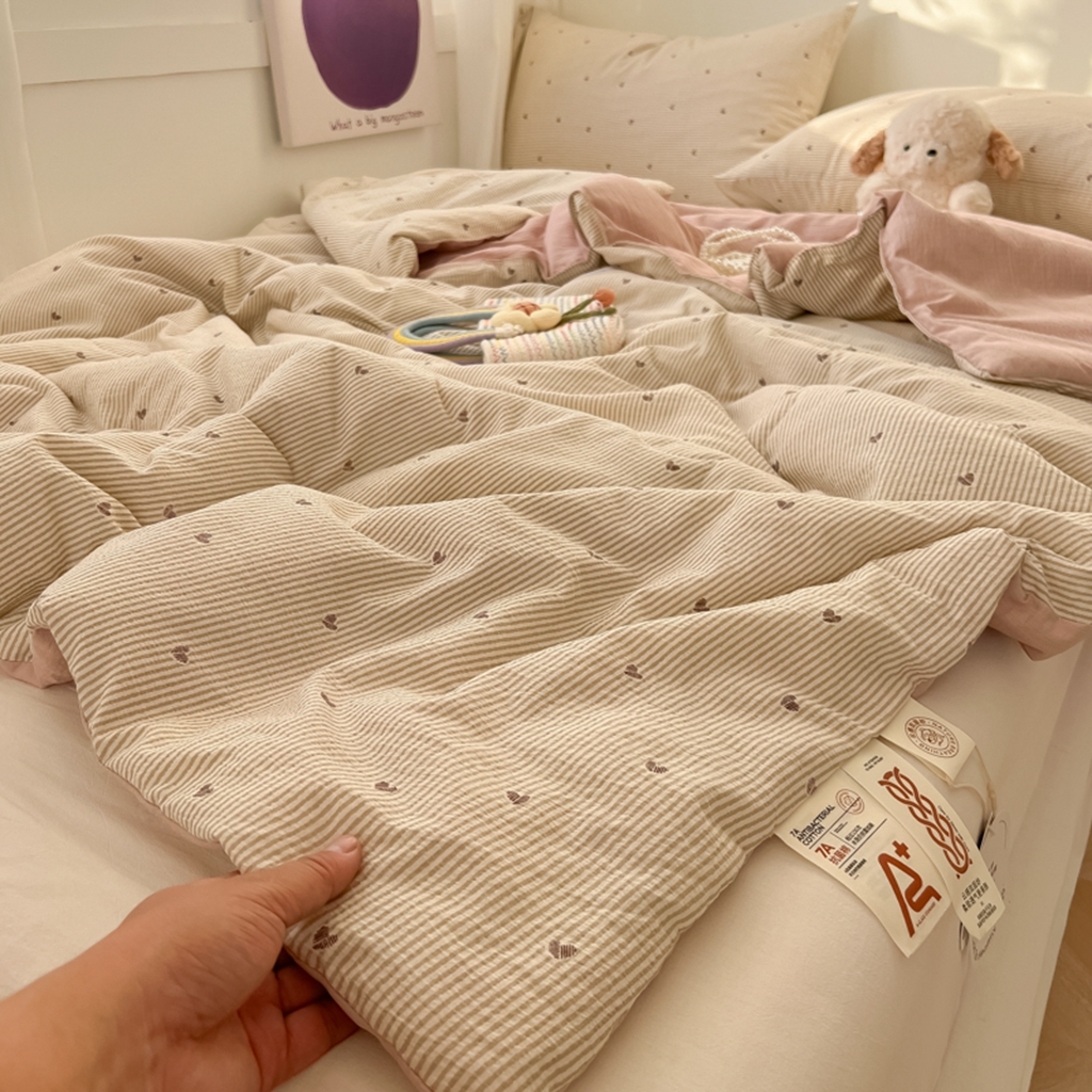 91家纺网 家纺一手货源 找家纺 韩巢家纺 2025新款A类云感双层纱夏被夏凉被空调被薄被子空调被 爱你