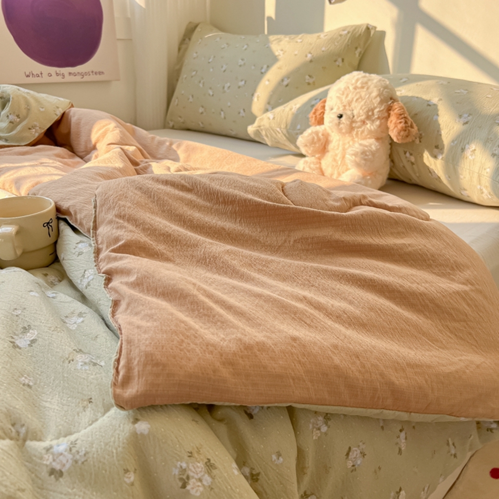 91家纺网 家纺一手货源 找家纺 韩巢家纺 2025新款A类云感双层纱夏被夏凉被空调被薄被子空调被 茶野