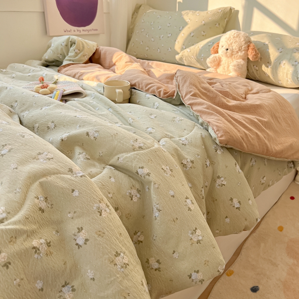 91家纺网 家纺一手货源 找家纺 韩巢家纺 2025新款A类云感双层纱夏被夏凉被空调被薄被子空调被 茶野