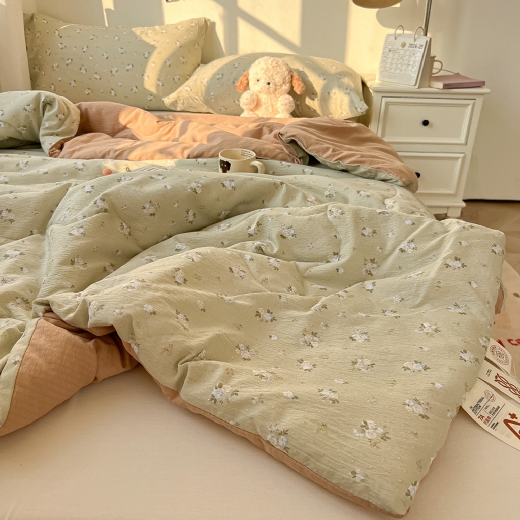 91家纺网 家纺一手货源 找家纺 韩巢家纺 2025新款A类云感双层纱夏被夏凉被空调被薄被子空调被 茶野