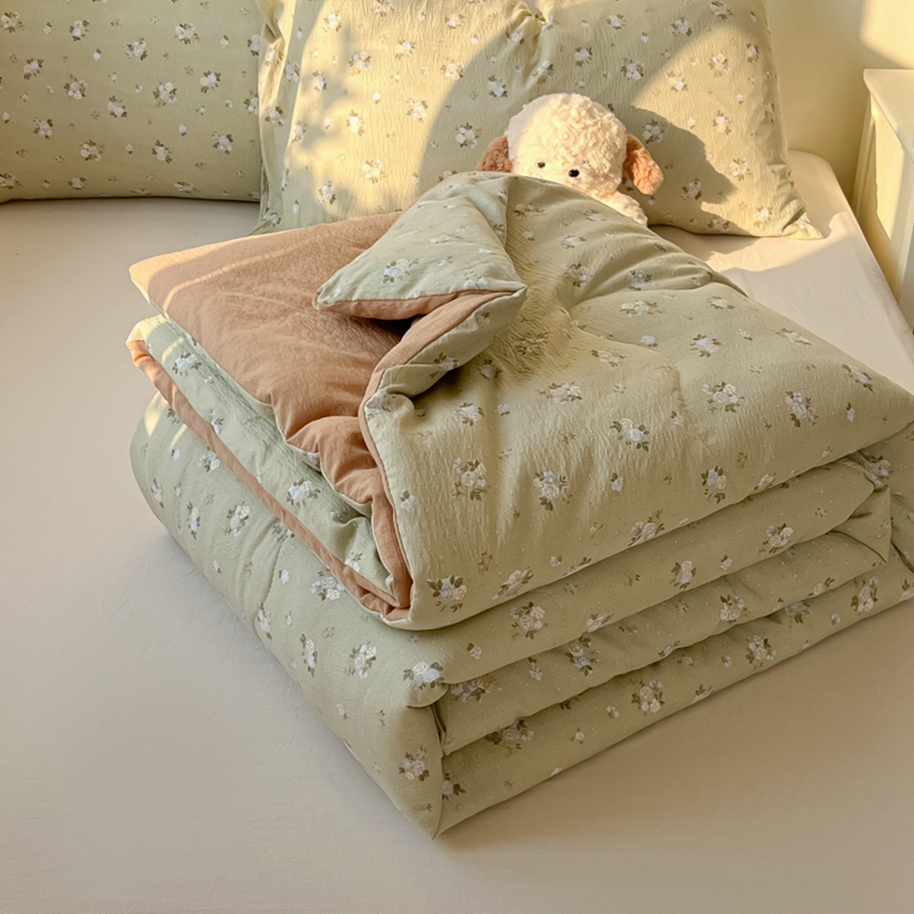 91家纺网 家纺一手货源 找家纺 韩巢家纺 2025新款A类云感双层纱夏被夏凉被空调被薄被子空调被 茶野