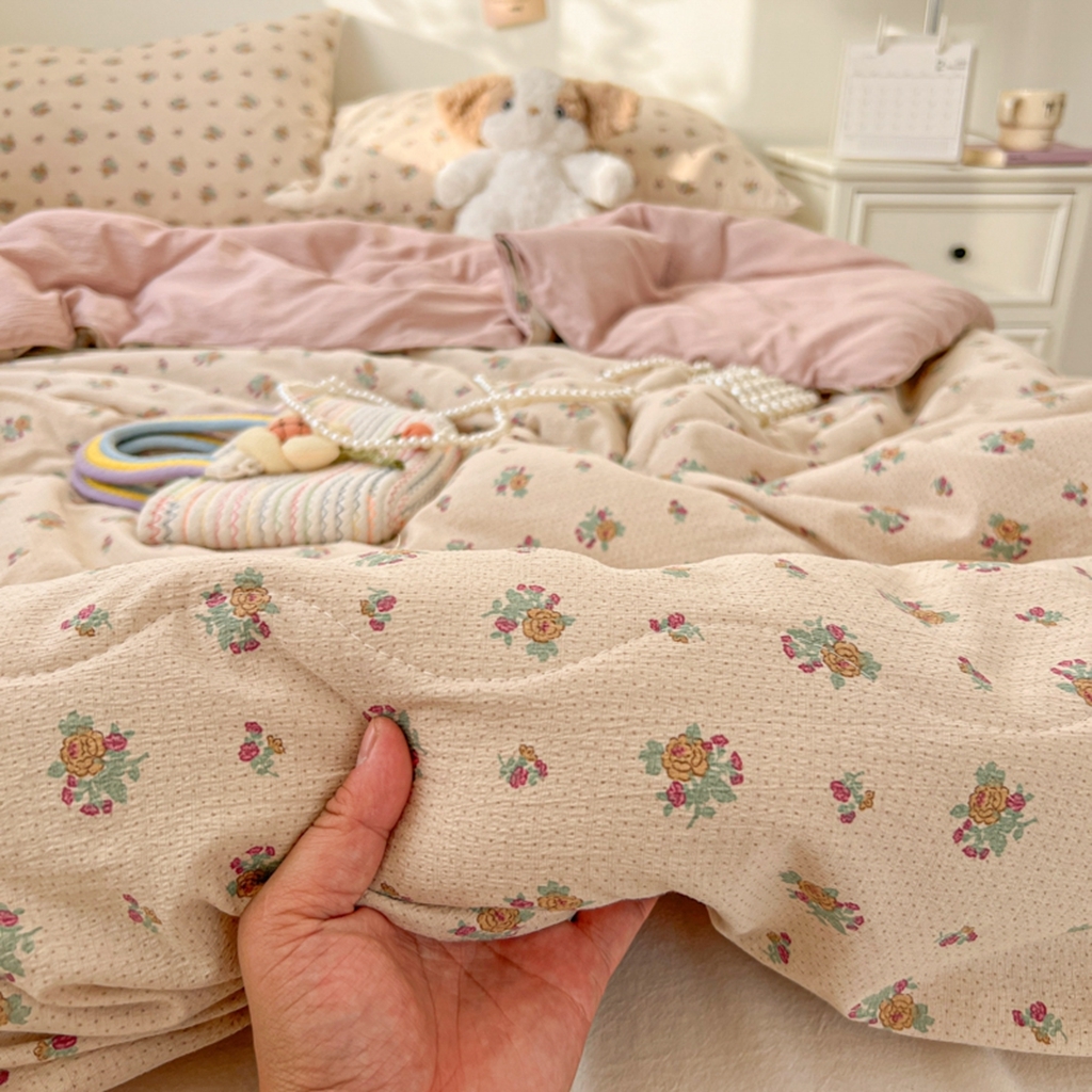 91家纺网 家纺一手货源 找家纺 韩巢家纺 2025新款A类云感双层纱夏被夏凉被空调被薄被子空调被 春芽