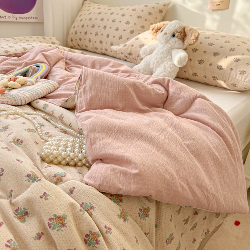 91家纺网 家纺一手货源 找家纺 韩巢家纺 2025新款A类云感双层纱夏被夏凉被空调被薄被子空调被 春芽