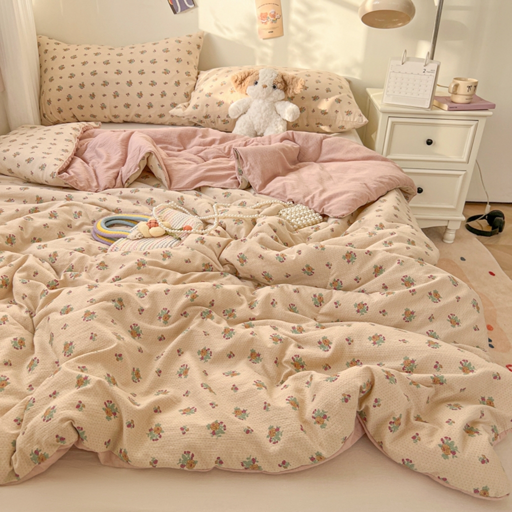 91家纺网 家纺一手货源 找家纺 韩巢家纺 2025新款A类云感双层纱夏被夏凉被空调被薄被子空调被 春芽