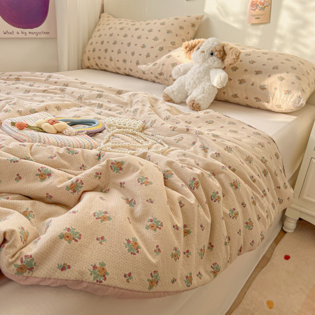 91家纺网 家纺一手货源 找家纺 韩巢家纺 2025新款A类云感双层纱夏被夏凉被空调被薄被子空调被 春芽