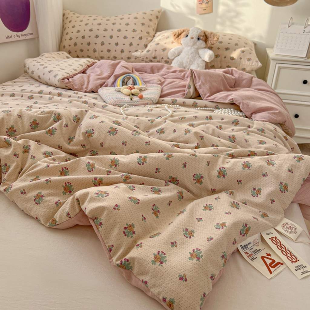 91家纺网 家纺一手货源 找家纺 韩巢家纺 2025新款A类云感双层纱夏被夏凉被空调被薄被子空调被 春芽