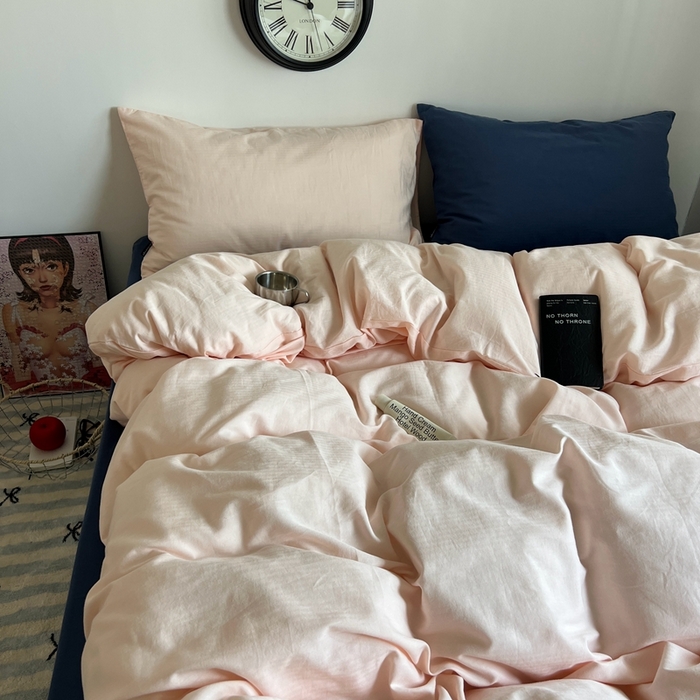 91家纺网 家纺一手货源 找家纺 （总）蜜宿 2025新款全棉纯棉人字纹四件套-白桃卷卷