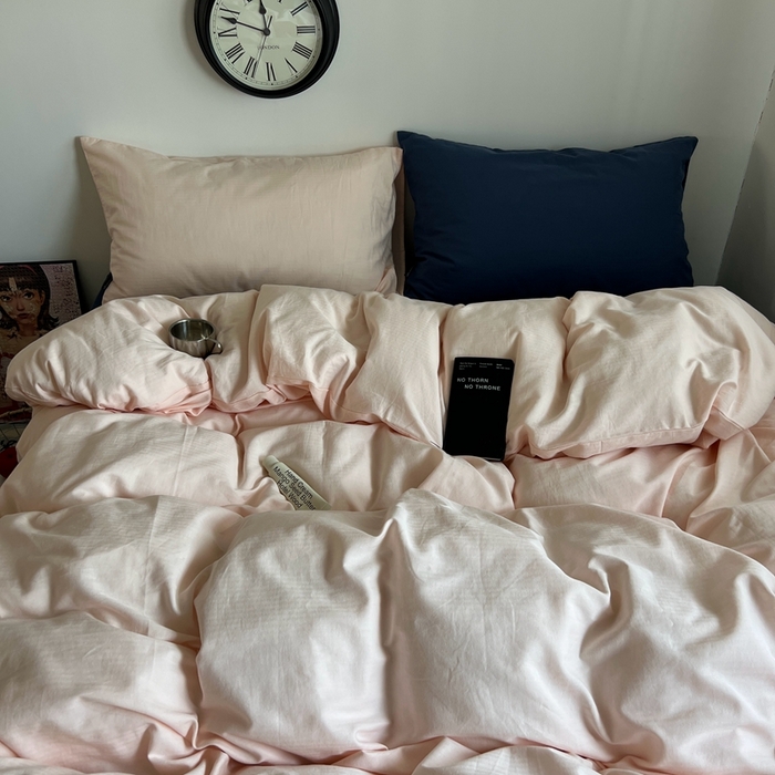 91家纺网 家纺一手货源 找家纺 （总）蜜宿 2025新款全棉纯棉人字纹四件套-白桃卷卷