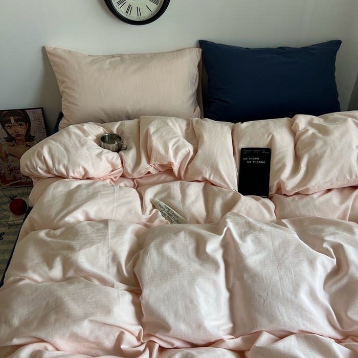 91家纺网 家纺一手货源 找家纺 （总）蜜宿 2025新款全棉纯棉人字纹四件套-白桃卷卷