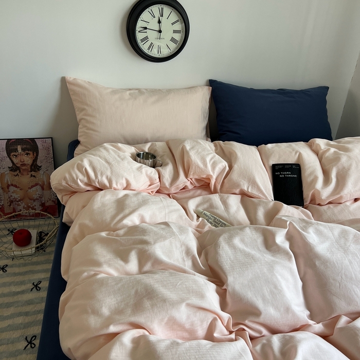 91家纺网 家纺一手货源 找家纺 蜜宿 2025新款全棉纯棉人字纹四件套-白桃卷卷 白桃卷卷（纯色混搭）