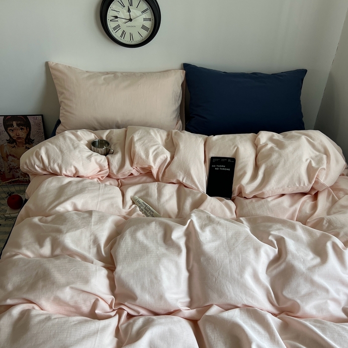 蜜宿 2025新款全棉纯棉人字纹四件套-白桃卷卷 白桃卷卷（纯色混搭）