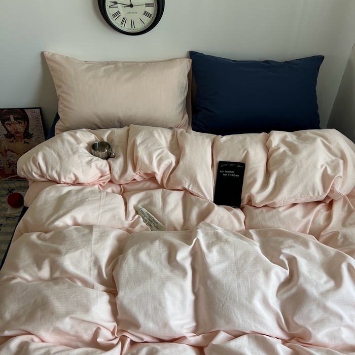 91家纺网 家纺一手货源 找家纺 蜜宿 2025新款全棉纯棉人字纹四件套-白桃卷卷 白桃卷卷（纯色混搭）