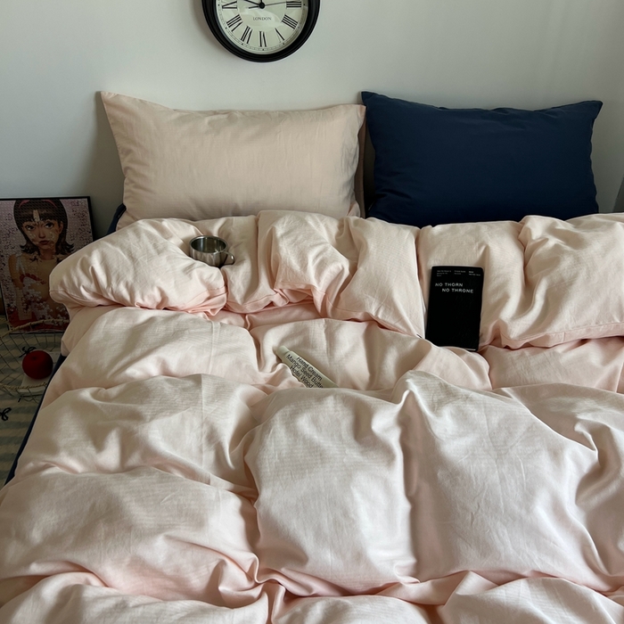 91家纺网 家纺一手货源 找家纺 蜜宿 2025新款全棉纯棉人字纹四件套-白桃卷卷 白桃卷卷（纯色混搭）