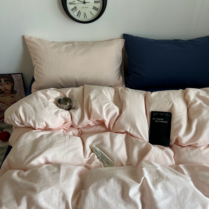 91家纺网 家纺一手货源 找家纺 蜜宿 2025新款全棉纯棉人字纹四件套-白桃卷卷 白桃卷卷（纯色混搭）