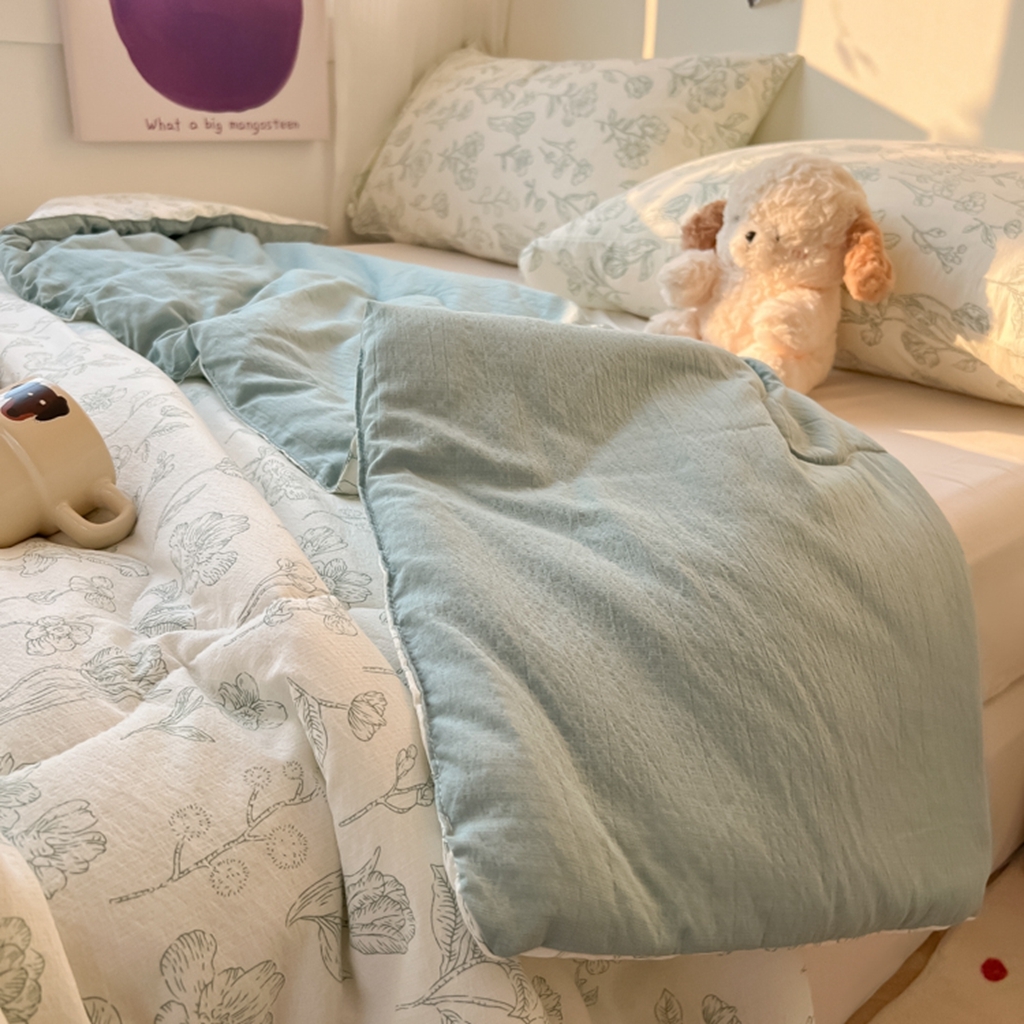 91家纺网 家纺一手货源 找家纺 韩巢家纺 2025新款A类云感双层纱夏被夏凉被空调被薄被子空调被 花开漫漫