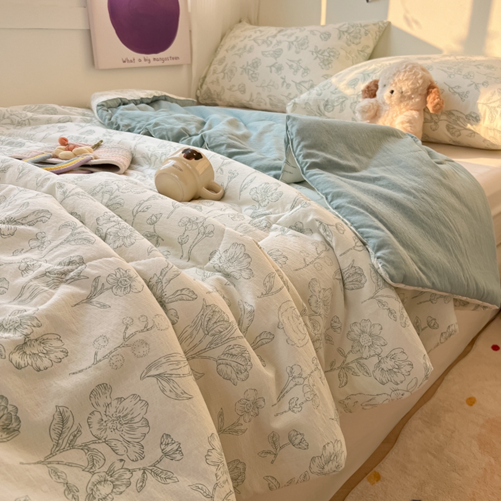 91家纺网 家纺一手货源 找家纺 韩巢家纺 2025新款A类云感双层纱夏被夏凉被空调被薄被子空调被 花开漫漫