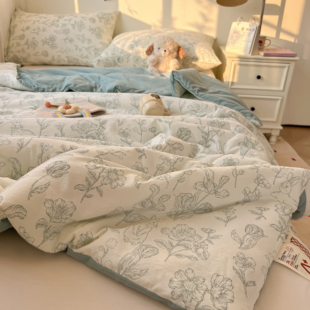 91家纺网 家纺一手货源 找家纺 韩巢家纺 2025新款A类云感双层纱夏被夏凉被空调被薄被子空调被 花开漫漫