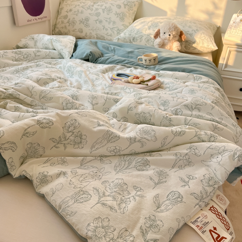 91家纺网 家纺一手货源 找家纺 韩巢家纺 2025新款A类云感双层纱夏被夏凉被空调被薄被子空调被 花开漫漫