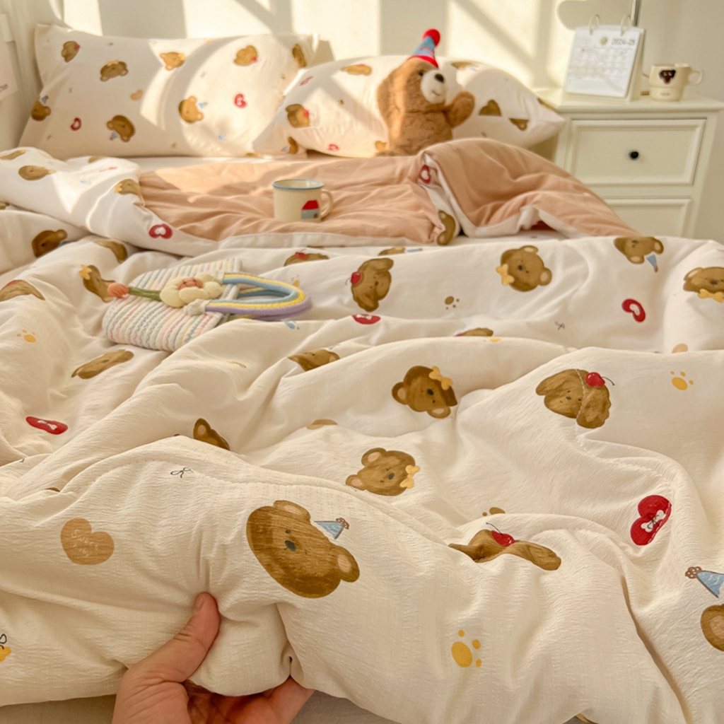 91家纺网 家纺一手货源 找家纺 韩巢家纺 2025新款A类云感双层纱夏被夏凉被空调被薄被子空调被 快乐小熊