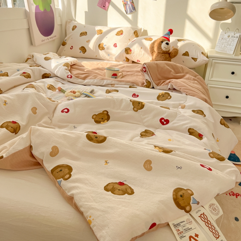 91家纺网 家纺一手货源 找家纺 韩巢家纺 2025新款A类云感双层纱夏被夏凉被空调被薄被子空调被 快乐小熊