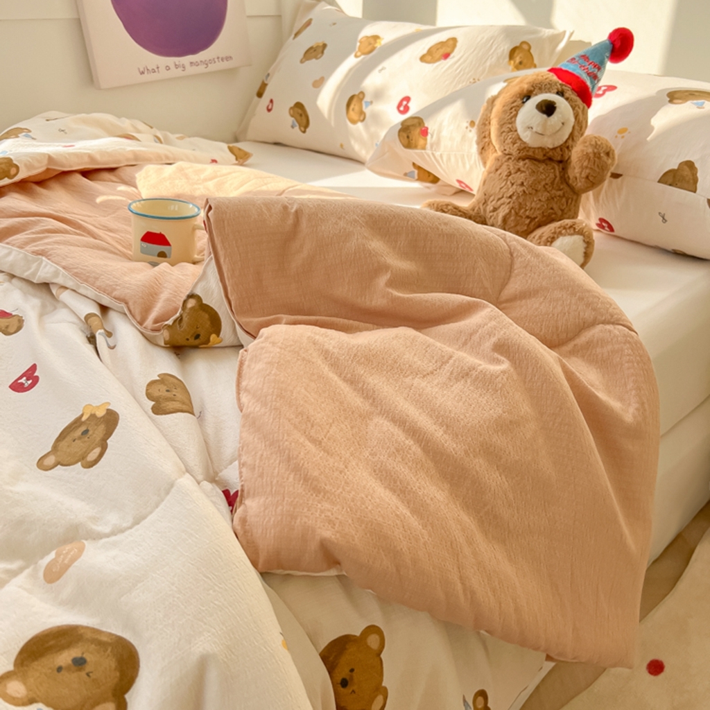 91家纺网 家纺一手货源 找家纺 韩巢家纺 2025新款A类云感双层纱夏被夏凉被空调被薄被子空调被 快乐小熊