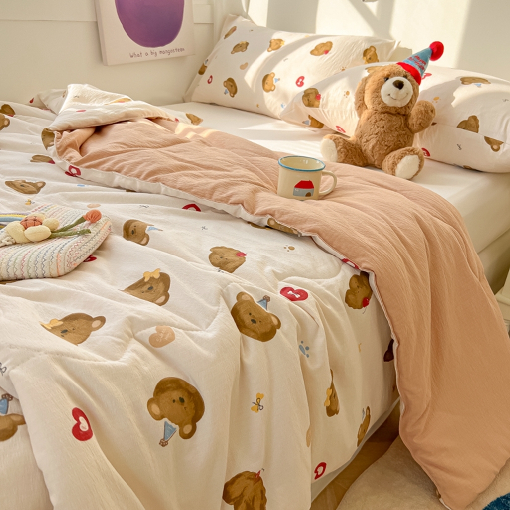 91家纺网 家纺一手货源 找家纺 韩巢家纺 2025新款A类云感双层纱夏被夏凉被空调被薄被子空调被 快乐小熊