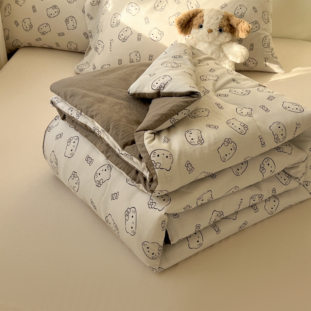 91家纺网 家纺一手货源 找家纺 韩巢家纺 2025新款A类云感双层纱夏被夏凉被空调被薄被子空调被 猫咪