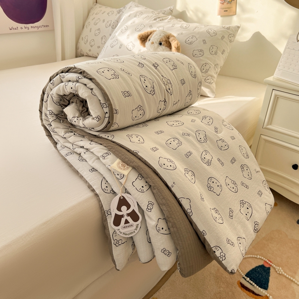 91家纺网 家纺一手货源 找家纺 韩巢家纺 2025新款A类云感双层纱夏被夏凉被空调被薄被子空调被 猫咪