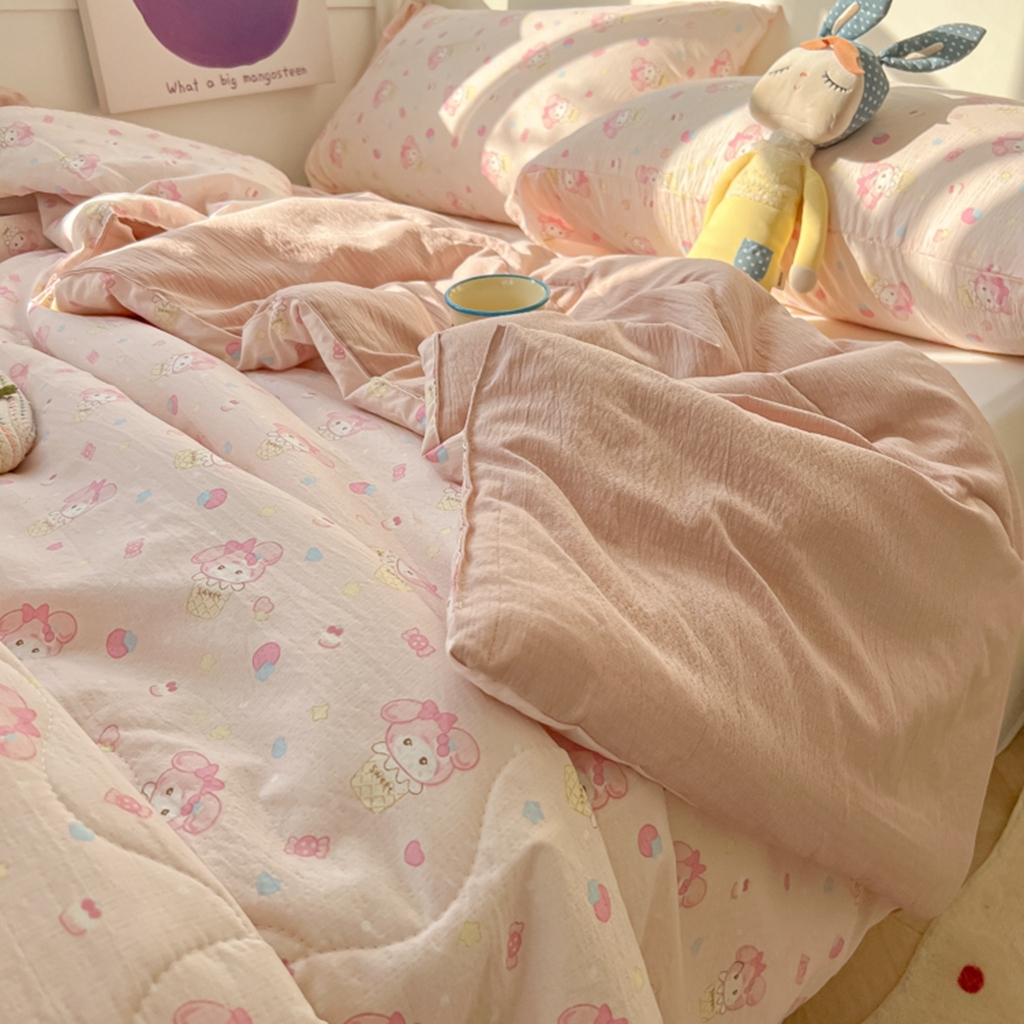 91家纺网 家纺一手货源 找家纺 韩巢家纺 2025新款A类云感双层纱夏被夏凉被空调被薄被子空调被 甜心兔