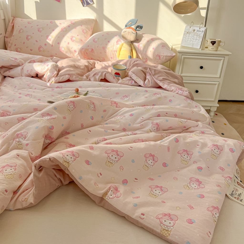 91家纺网 家纺一手货源 找家纺 韩巢家纺 2025新款A类云感双层纱夏被夏凉被空调被薄被子空调被 甜心兔