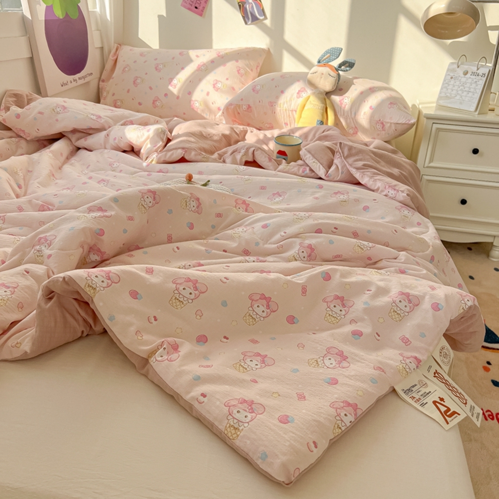 91家纺网 家纺一手货源 找家纺 韩巢家纺 2025新款A类云感双层纱夏被夏凉被空调被薄被子空调被 甜心兔