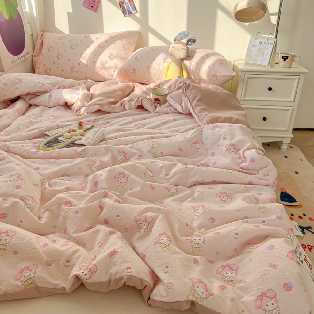 91家纺网 家纺一手货源 找家纺 韩巢家纺 2025新款A类云感双层纱夏被夏凉被空调被薄被子空调被 甜心兔