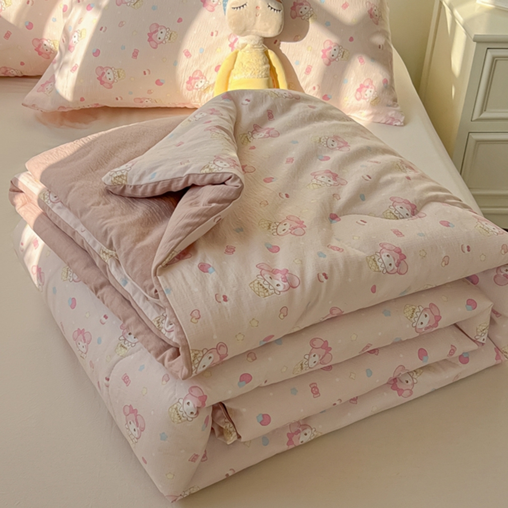 91家纺网 家纺一手货源 找家纺 韩巢家纺 2025新款A类云感双层纱夏被夏凉被空调被薄被子空调被 甜心兔
