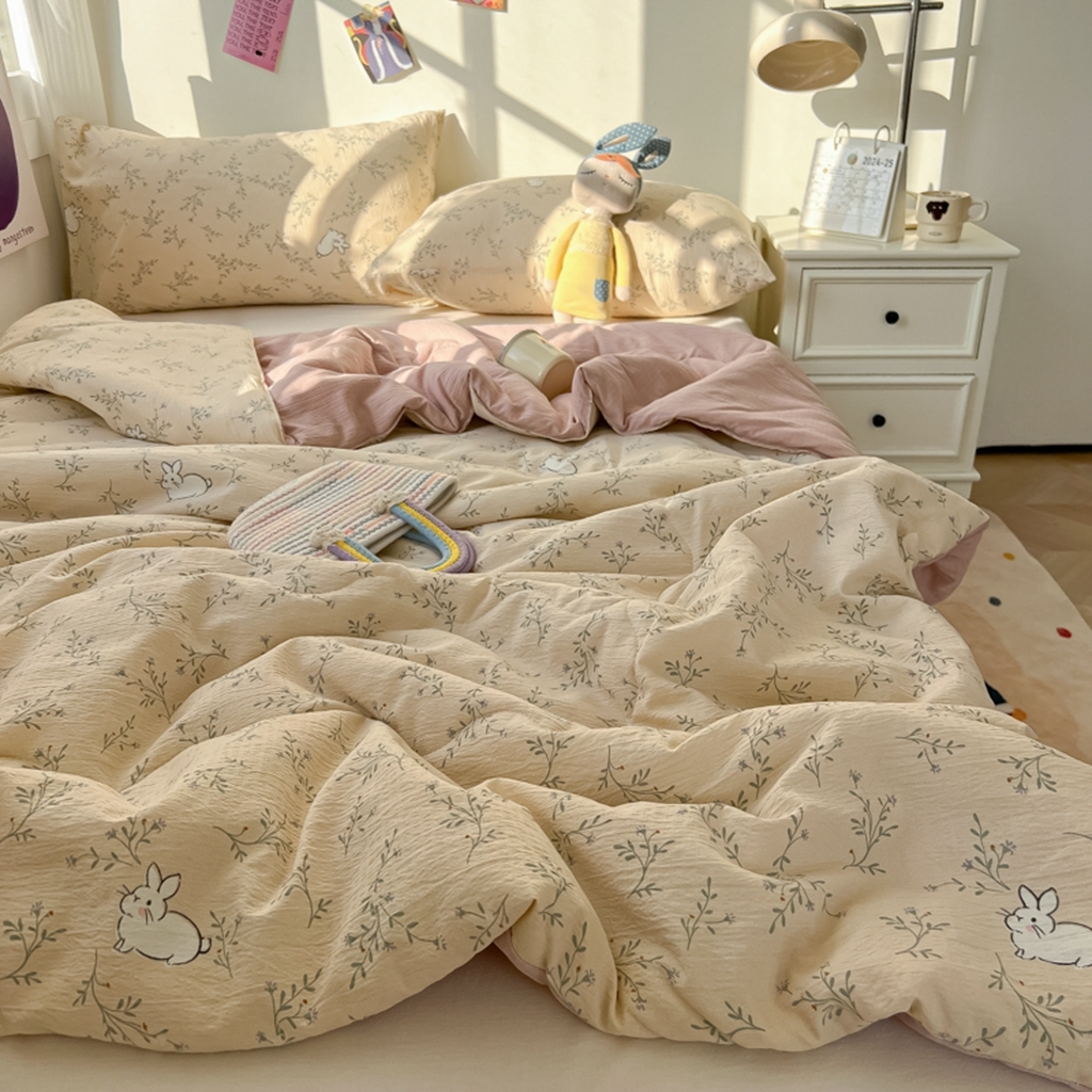 91家纺网 家纺一手货源 找家纺 韩巢家纺 2025新款A类云感双层纱夏被夏凉被空调被薄被子空调被 兔兔密语