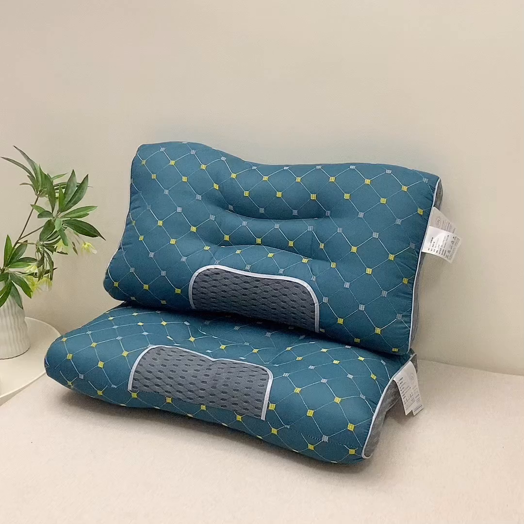 91家纺网 家纺一手货源 找家纺 珍贝家纺 2025新款针织水立方舒适SPA枕枕头枕芯 满天星-蓝色 48*74cm/只-中枕