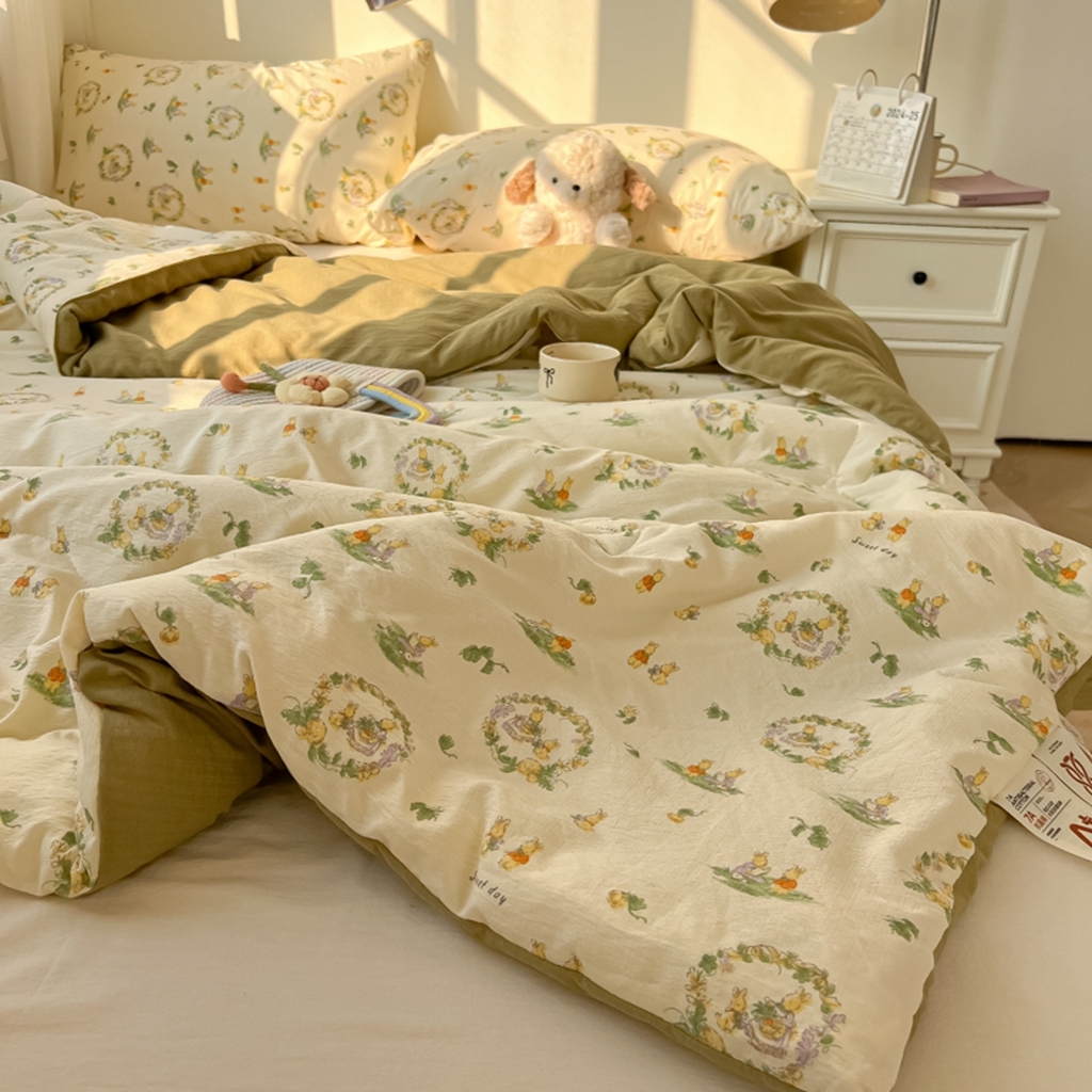 91家纺网 家纺一手货源 找家纺 韩巢家纺 2025新款A类云感双层纱夏被夏凉被空调被薄被子空调被 庄园兔
