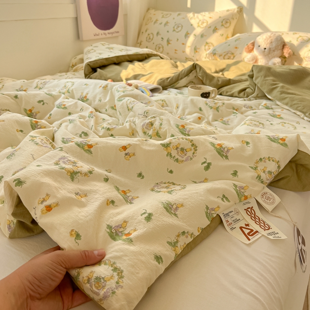 91家纺网 家纺一手货源 找家纺 韩巢家纺 2025新款A类云感双层纱夏被夏凉被空调被薄被子空调被 庄园兔