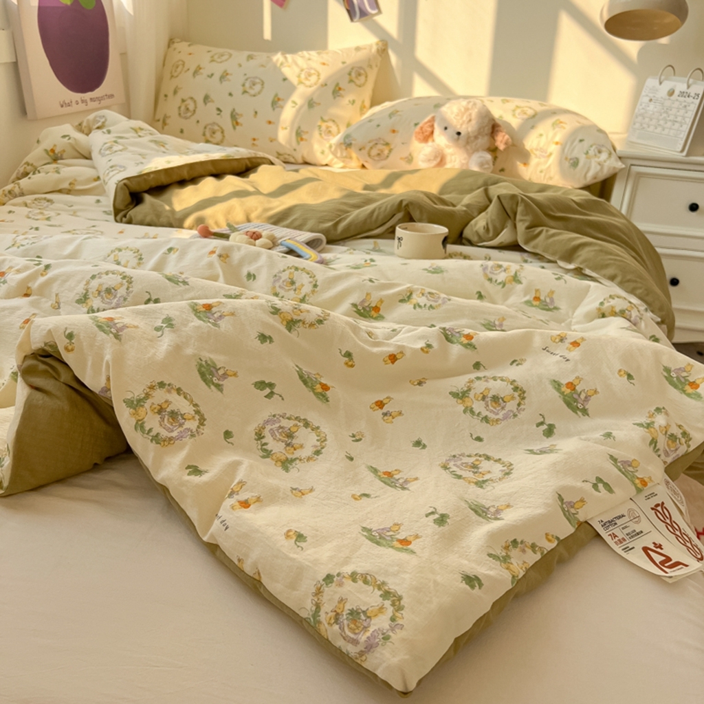 91家纺网 家纺一手货源 找家纺 韩巢家纺 2025新款A类云感双层纱夏被夏凉被空调被薄被子空调被 庄园兔