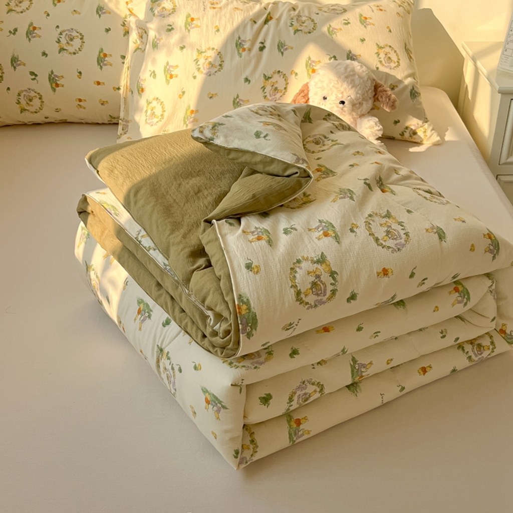 91家纺网 家纺一手货源 找家纺 韩巢家纺 2025新款A类云感双层纱夏被夏凉被空调被薄被子空调被 庄园兔