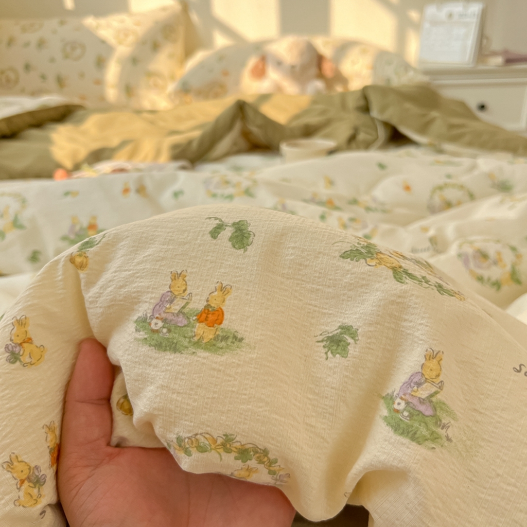 91家纺网 家纺一手货源 找家纺 韩巢家纺 2025新款A类云感双层纱夏被夏凉被空调被薄被子空调被 庄园兔