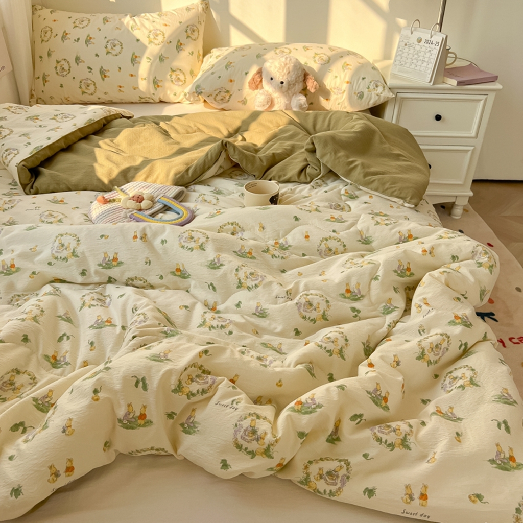 91家纺网 家纺一手货源 找家纺 韩巢家纺 2025新款A类云感双层纱夏被夏凉被空调被薄被子空调被 庄园兔