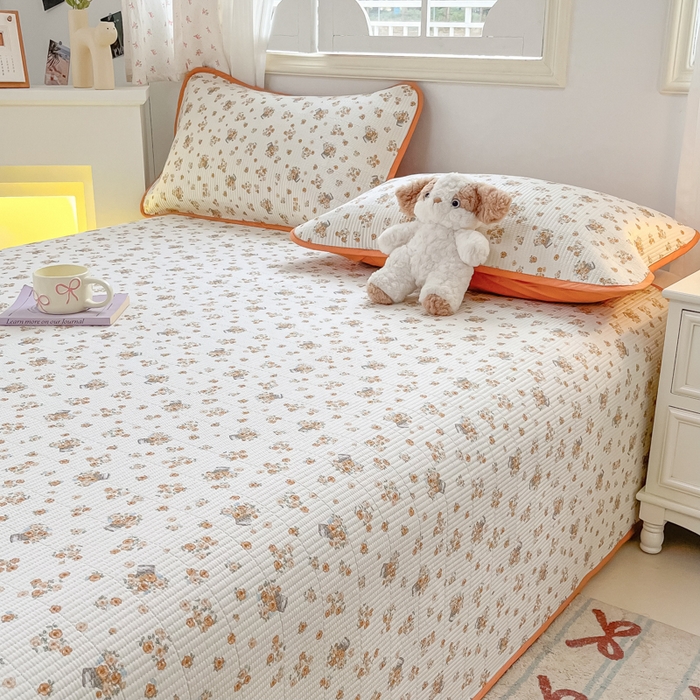 91家纺网 家纺一手货源 找家纺 慕晨 2025新款酵素砂洗双面全棉纯棉棉花单床盖 床盖单件-场景一 橘色佳人