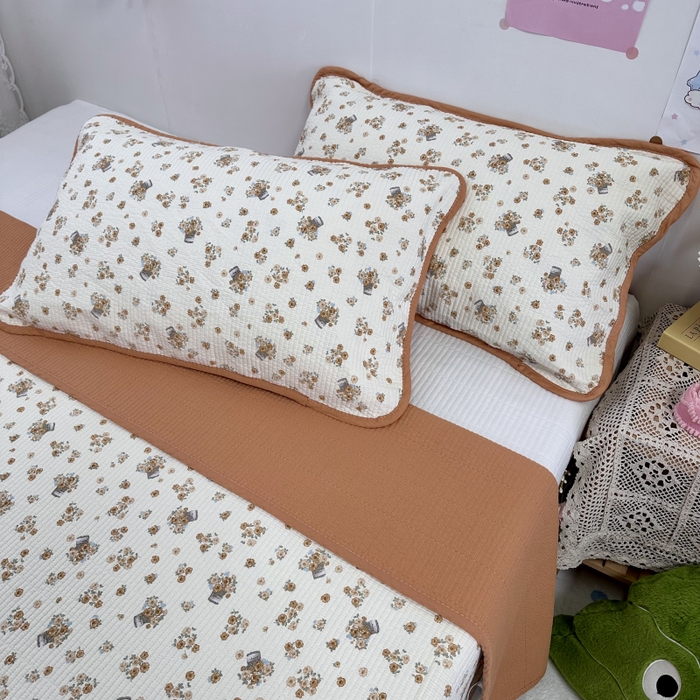 91家纺网 家纺一手货源 找家纺 慕晨 2025新款酵素砂洗双面全棉纯棉棉花单床盖 床盖单件-场景二 橘色佳人