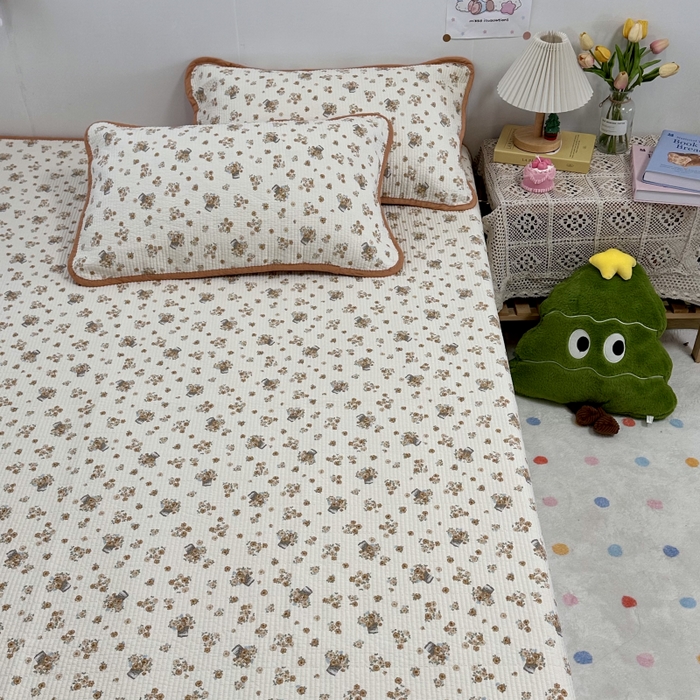 91家纺网 家纺一手货源 找家纺 慕晨 2025新款酵素砂洗双面全棉纯棉棉花单床盖 床盖单件-场景二 橘色佳人