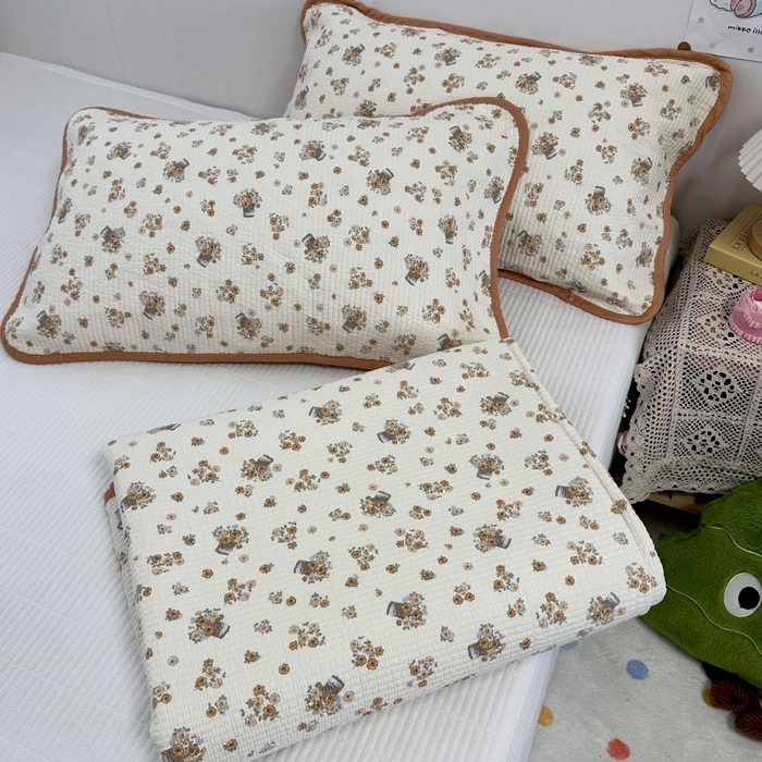 91家纺网 家纺一手货源 找家纺 慕晨 2025新款酵素砂洗双面全棉纯棉棉花单床盖 床盖单件-场景二 橘色佳人